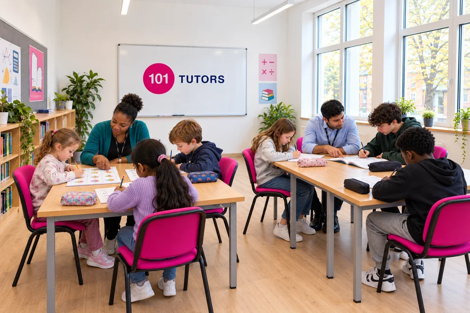 Illustrative scene of small-group tuition with individual tutor support